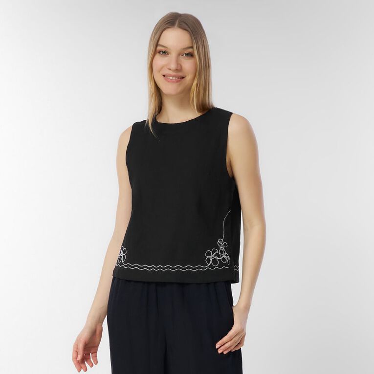 H&H Women's Sleeveless Emboridery Shell Top, Black, hi-res