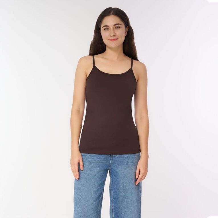H&H Women's Stretch Fit Shelf Bra Singlet, Brown Dark, hi-res