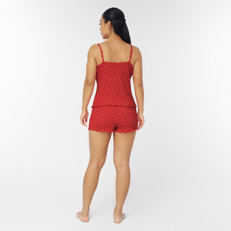 H&H Women's Pointelle Pyjama Cami Set, Red Mid, hi-res