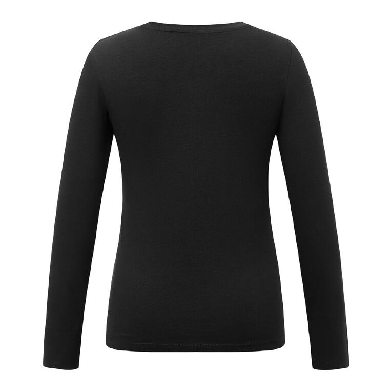H&H Women's Stretch Long Sleeve Scoop Neck Tee, Black, hi-res