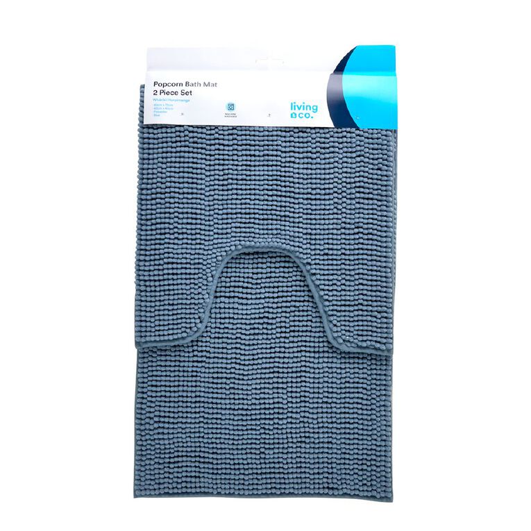 Living & Co Bath Mat Set Popcorn 2 piece Blue 45cm x 75cm, , hi-res