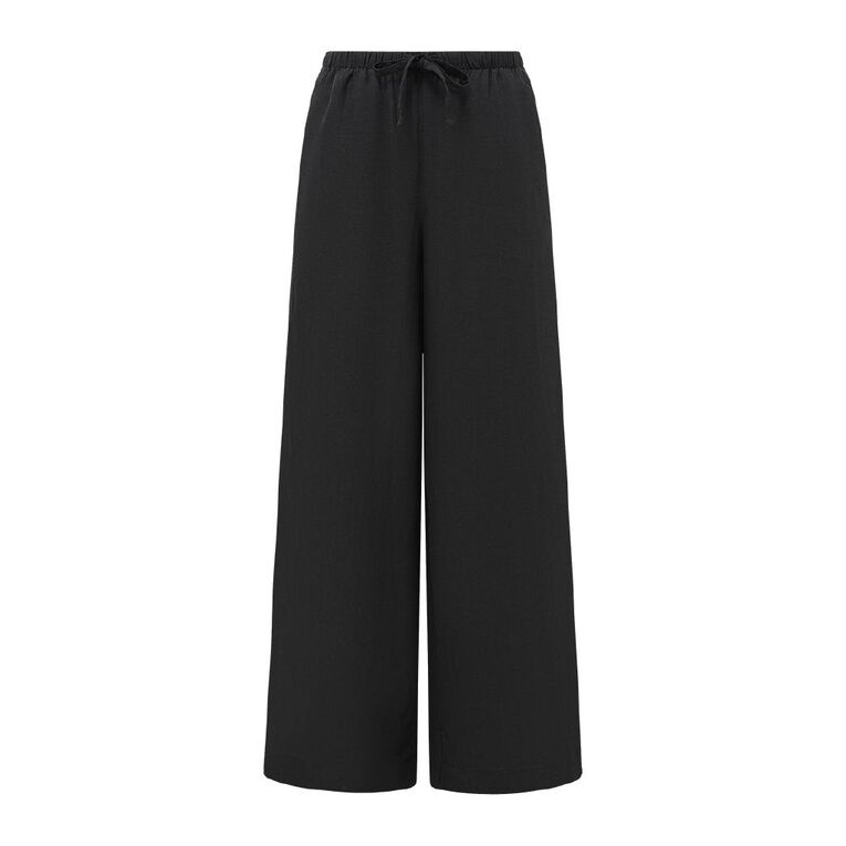 H&H Women's Tie Waist Linen Blend Pants, Black, hi-res