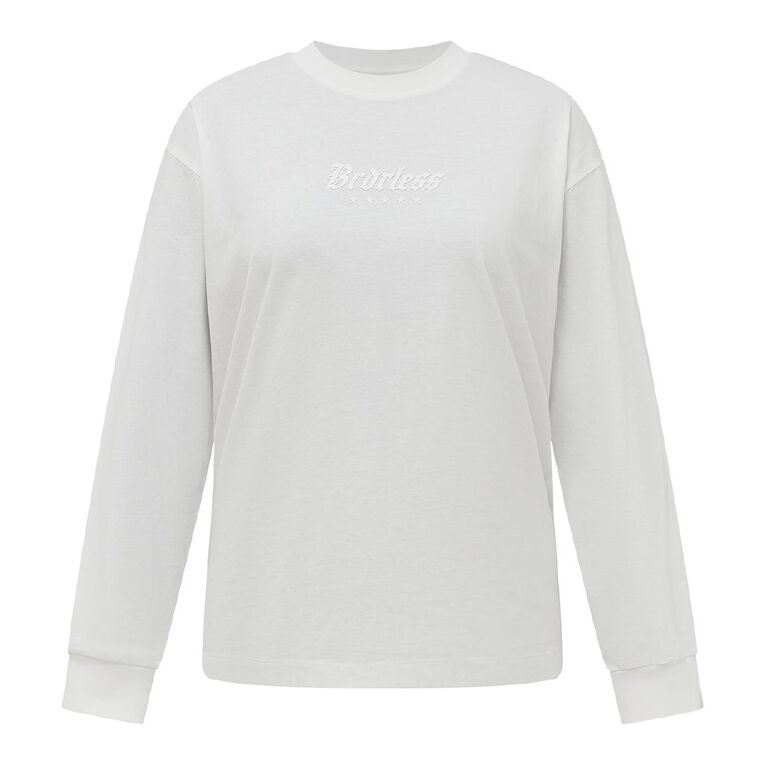 BRDRLESS Long Sleeve Boyfriend Graphic Tee, White, hi-res