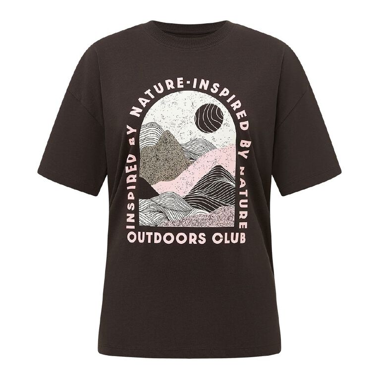 H&H Women's Short Sleeve Boyfriend Graphic Tee, Brown Dark NATURE, hi-res
