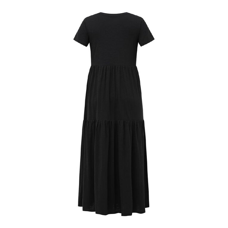H&H Women's Cotton Slub Tier Midi Dress, Black, hi-res