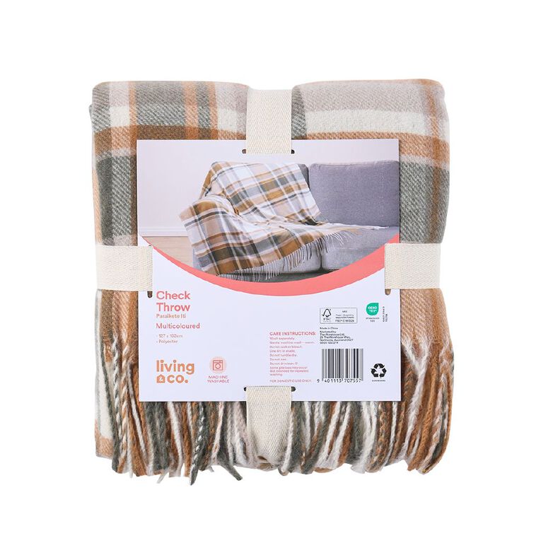 Living & Co Throw Check Multi-Coloured 127cm x 152cm, , hi-res