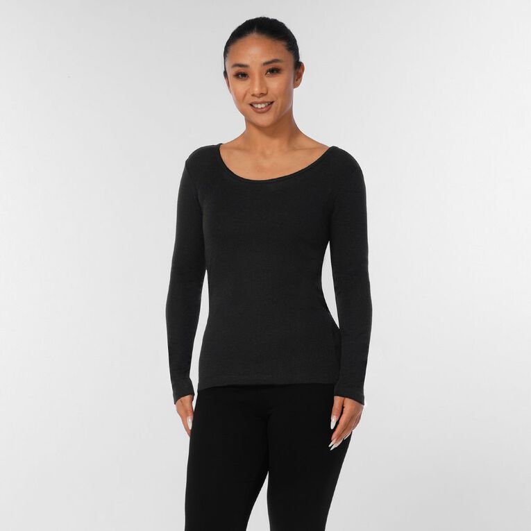 H&H Women's Merino Blend Scoop Neck Top, Black, hi-res