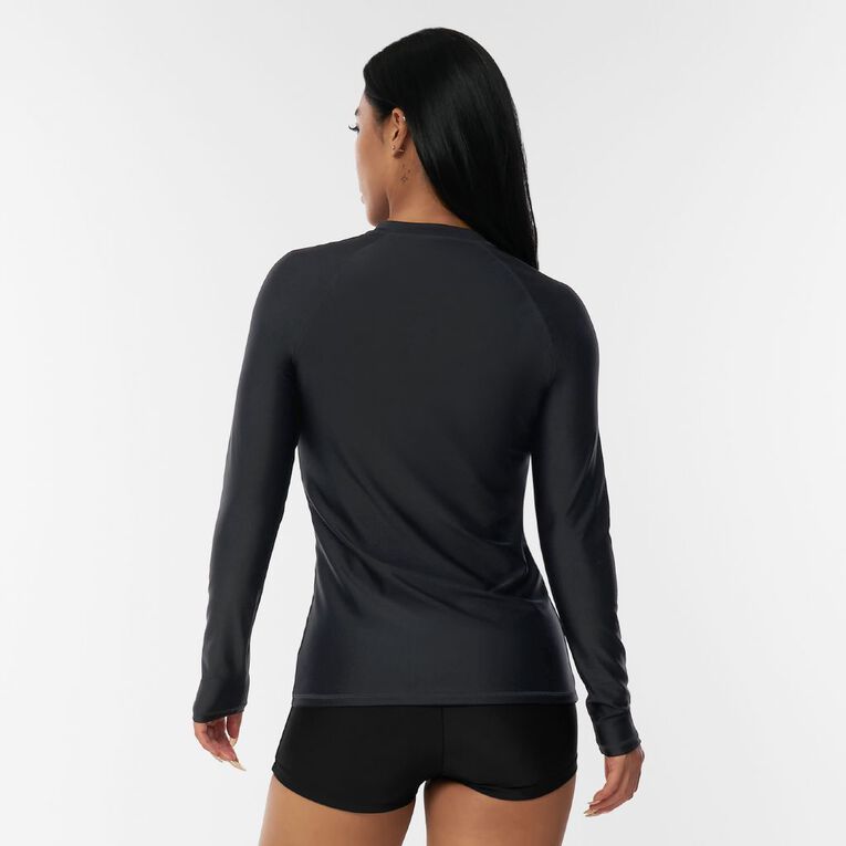 H&H Women's Long Sleeve Zip-Thru Rash Top, Black, hi-res