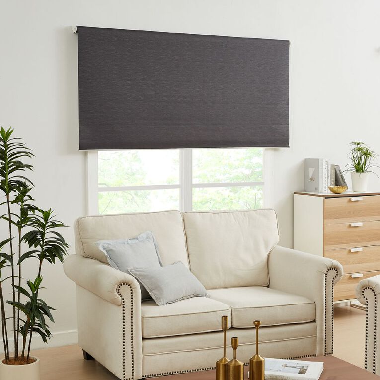 Homeworks Fleet Blockout Roller Blind Charcoal 90cm x 210cm, Charcoal, hi-res