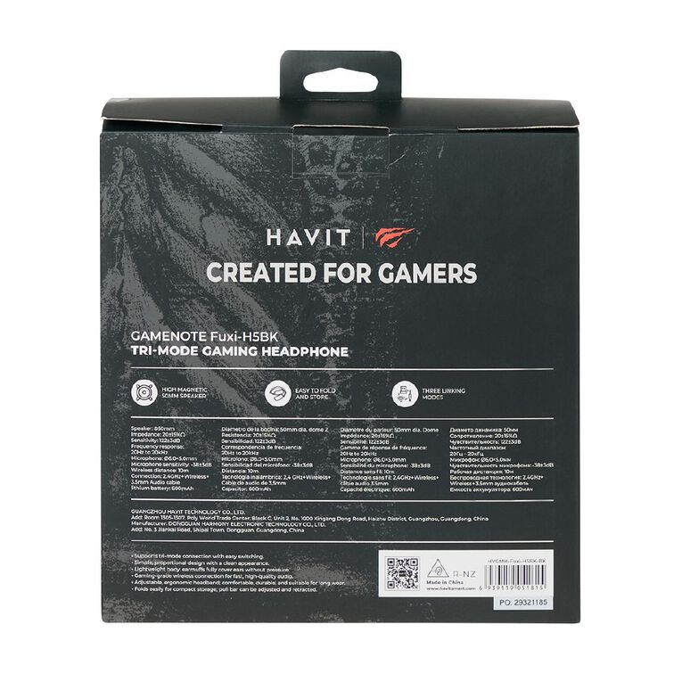 Gamenote Wireless Gaming Headphones FUXI-H5BK Black, , hi-res