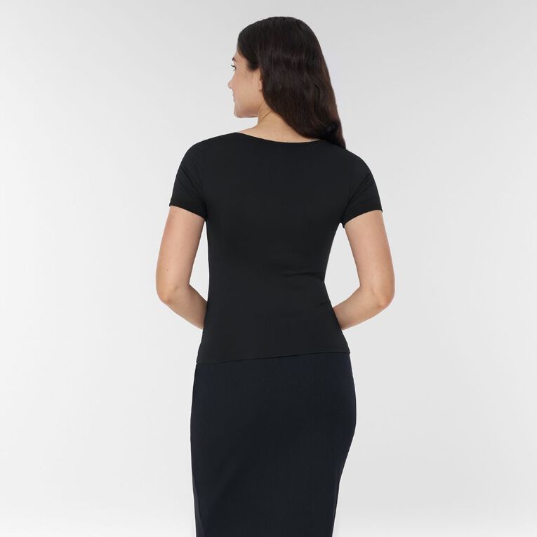 H&H Women's Short Sleeve Contour Print Scoop Neck Top, Black, hi-res