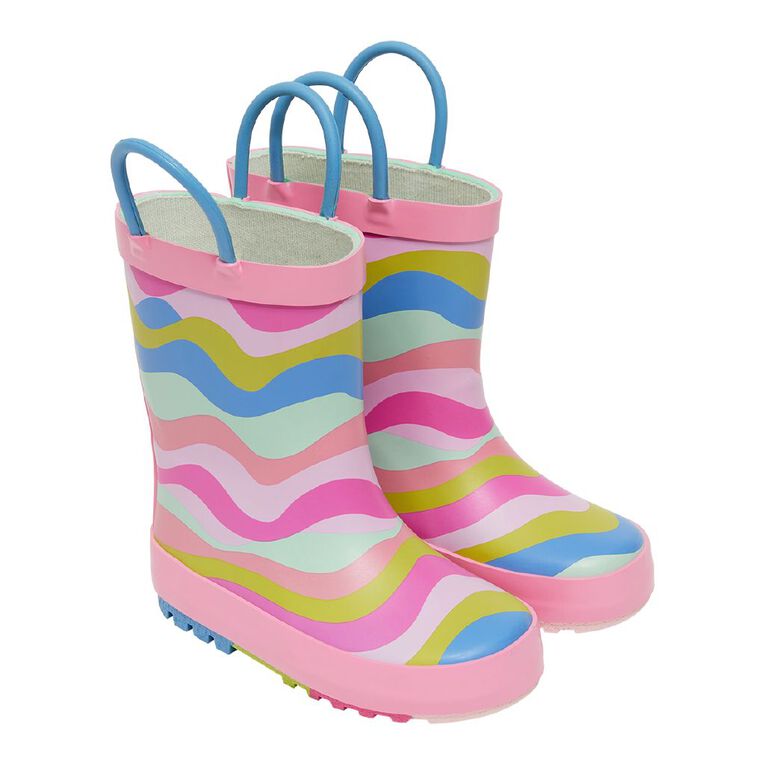 Young Original Junior Kids' Rubber Rainbow Gumboots, Pink, hi-res