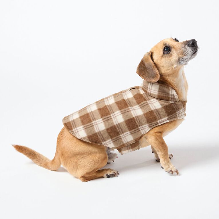 Petzone Fleece Pet Jacket Check Brown Mid Small