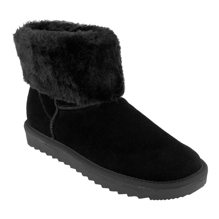 H&H Women's Suede Fur Slipper Boots Black The Warehouse