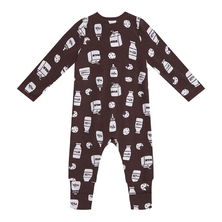 Young Original Babies' Zip-Thru Footless All-in-One, Brown Dark FOODIE, hi-res