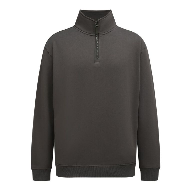 H&H Men's heavyweight Quater Zip Sweat, Brown Dark, hi-res