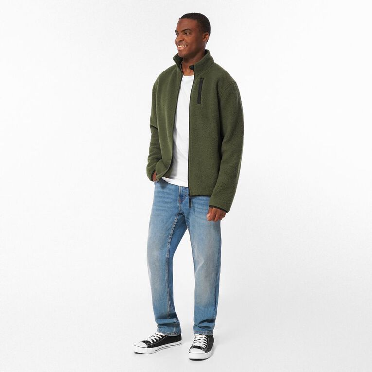 Active Intent Men's Sherpa Zip Thru Sweat, Green Mid, hi-res