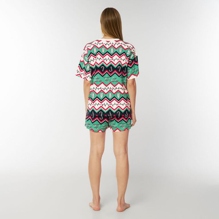 H&H Women's Christmas Tee and Short Pyjama Set, Green Mid, hi-res