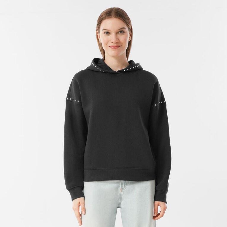 H&H Womens Studded Hoodie, Grey Dark, hi-res