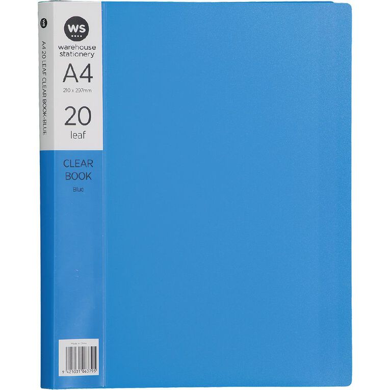WS Clear Book 20 Leaf Blue Mid A4, , hi-res