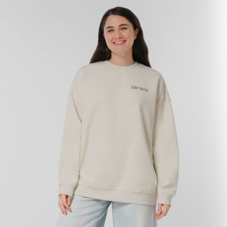 H&H Women's Long Sleeve Oversized Crew, Brown Light, hi-res