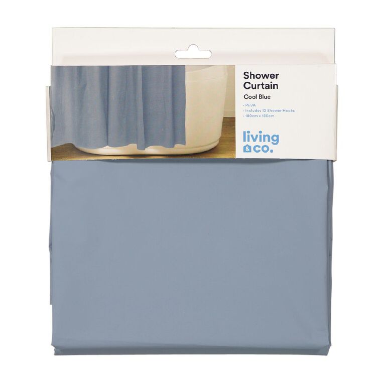Living & Co Shower Curtain Cool Blue Mid 180cm x 180cm, , hi-res
