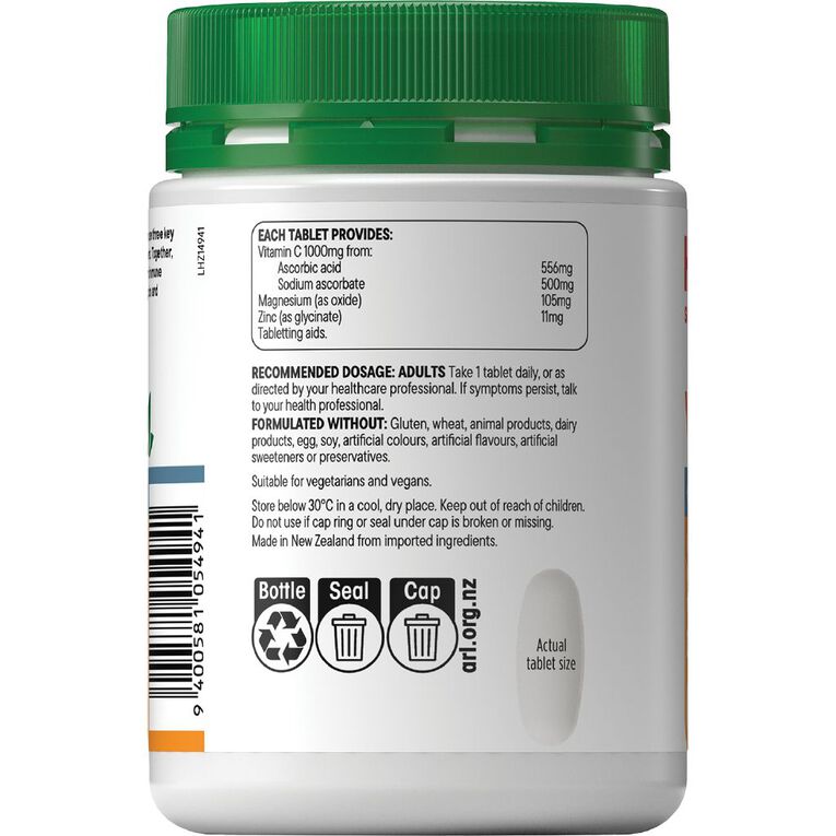 Healtheries Vitamin C 1000mg Magnesium Plus Zinc 80s, , hi-res
