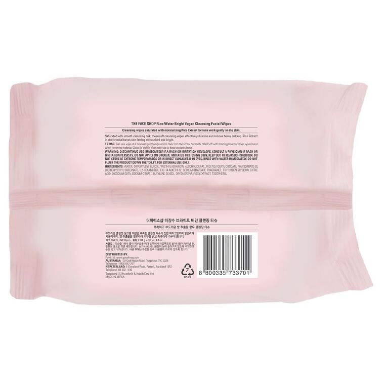 The Face Shop Rice Water Bright Cleansing Wipes 50 Pack, , hi-res