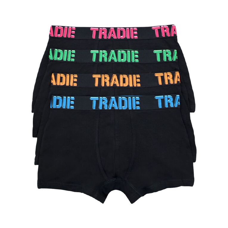 Tradie Men's Trunks Box Set 4 Pack, Black, hi-res