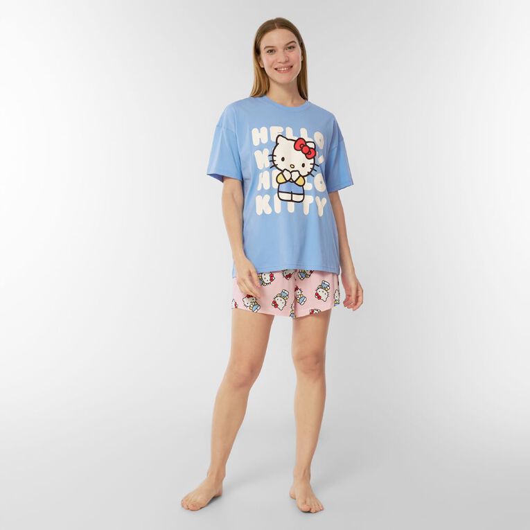 Hello Kitty Boxy T-Shirt and Short Pyjama Set, Blue Light, hi-res