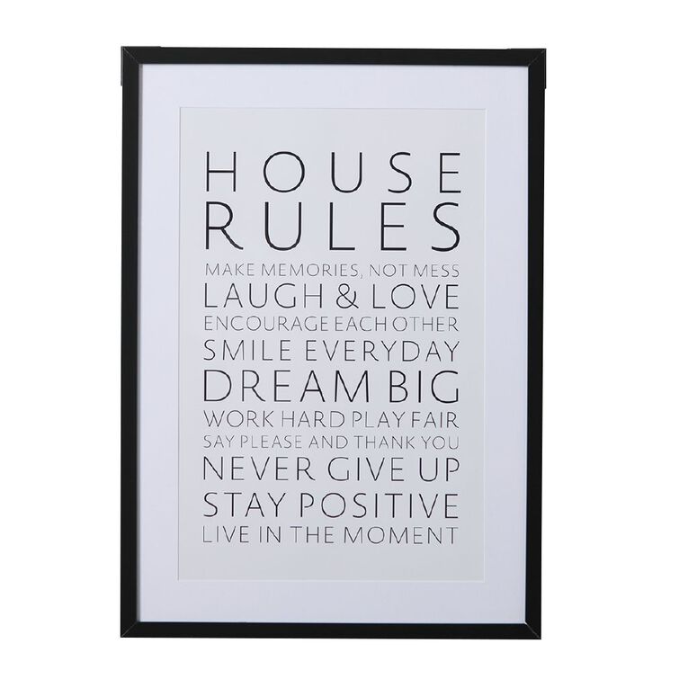 Living & Co House Rules Framed Print 50cm x 70cm, , hi-res
