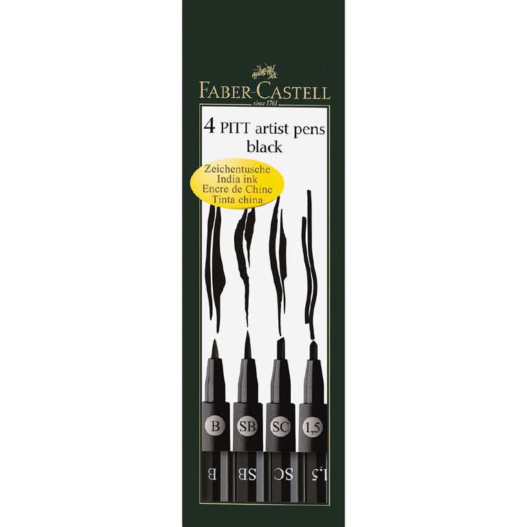 Faber-Castell Pitt Artist Pens Thick Black 4 Pack, , hi-res