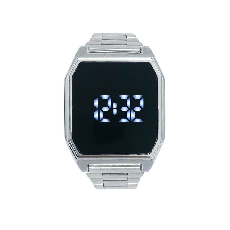Digital Square Watch Silver, , hi-res