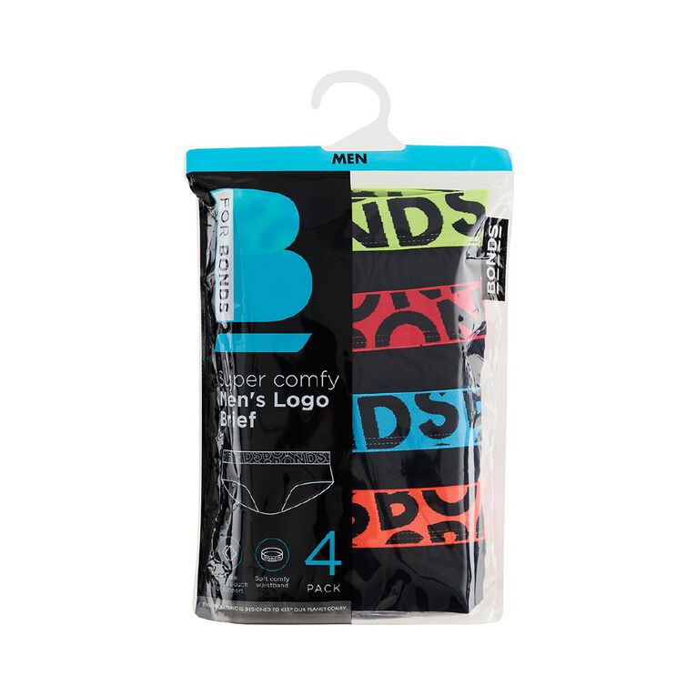 B FOR BONDS Men's Logo Briefs 4 Pack, Black, hi-res