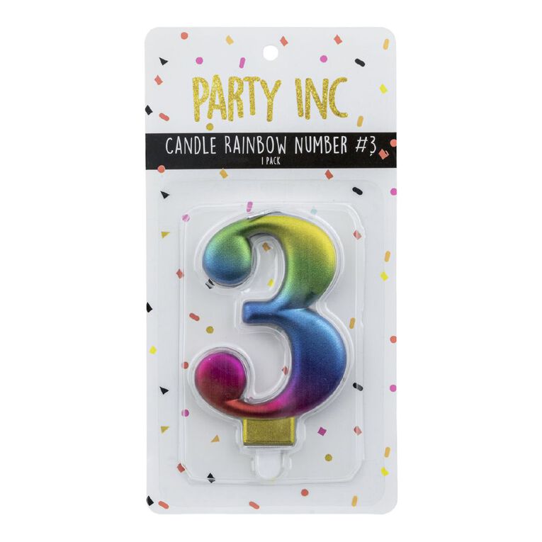 Party Inc Rainbow Candle Number #3, , hi-res
