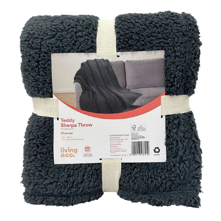 Living & Co Teddy Throw Charcoal 127cm x 152cm, Charcoal, hi-res