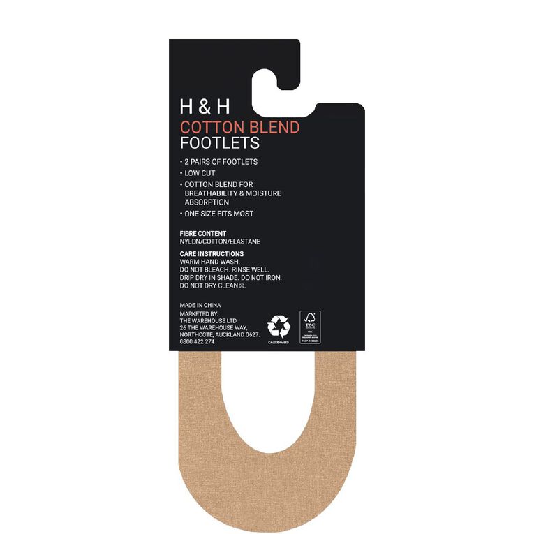 H&H Women's Cotton Blend Footlets 2 Pack, Natural, hi-res