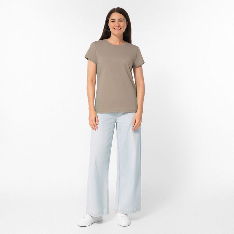 H&H Women's Short Sleeve Crew Neck Tee, Brown Light, hi-res