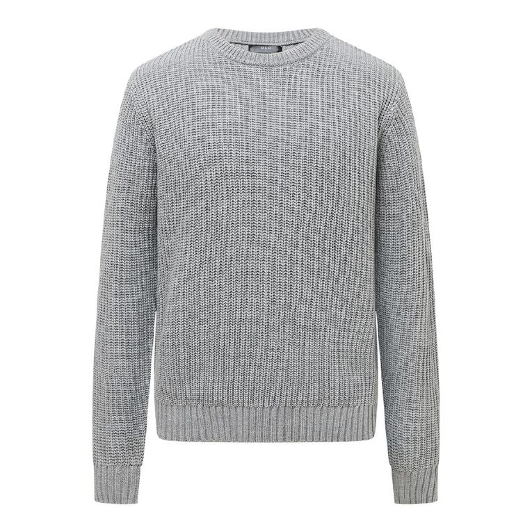 H&H Men's Crewneck Fisherman Rib Pullover, Grey Marle, hi-res