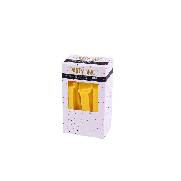 Party Inc Reuseable Forks Yellow 20 Pack, , hi-res