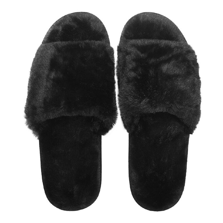 H&H Women's Strap Slippers, Black, hi-res