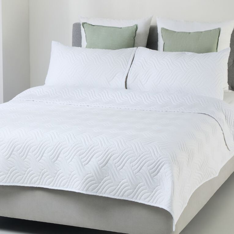 Living & Co 3 Piece Comforter Set Pinsonic Wave White Queen, White, hi-res