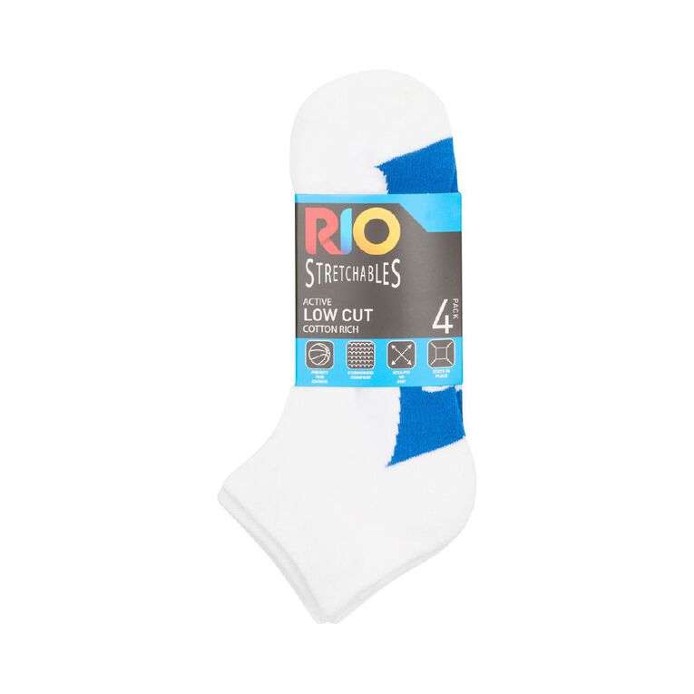 Rio Men's Low Crew Stretchable Socks 4 Pack, White 42K, hi-res