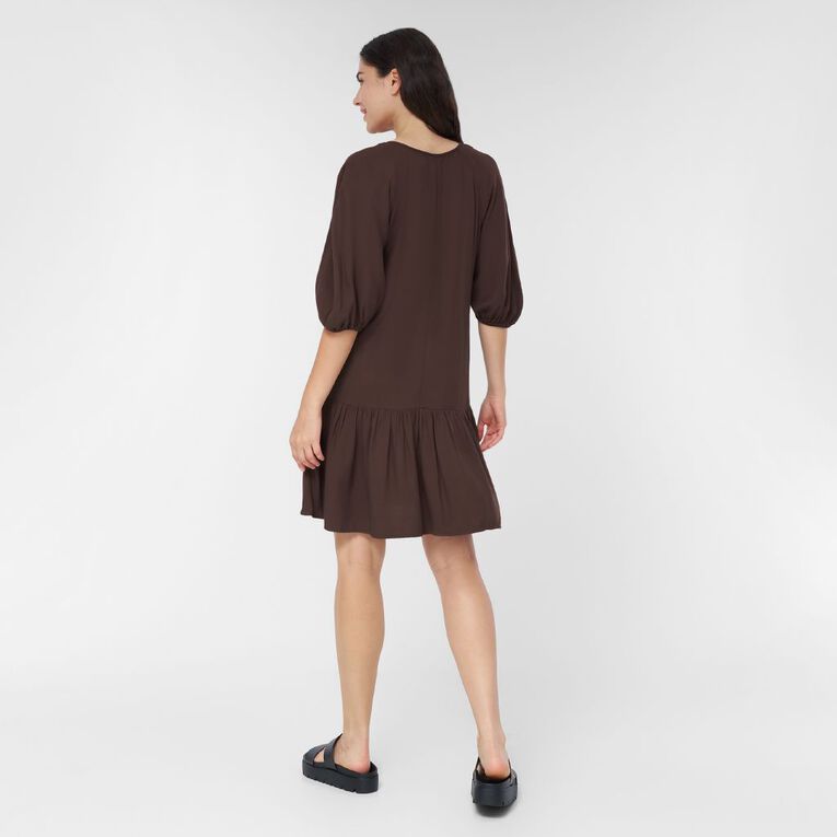 H&H Women's Short Sleeve Bouson Boho Dress, Brown Dark, hi-res