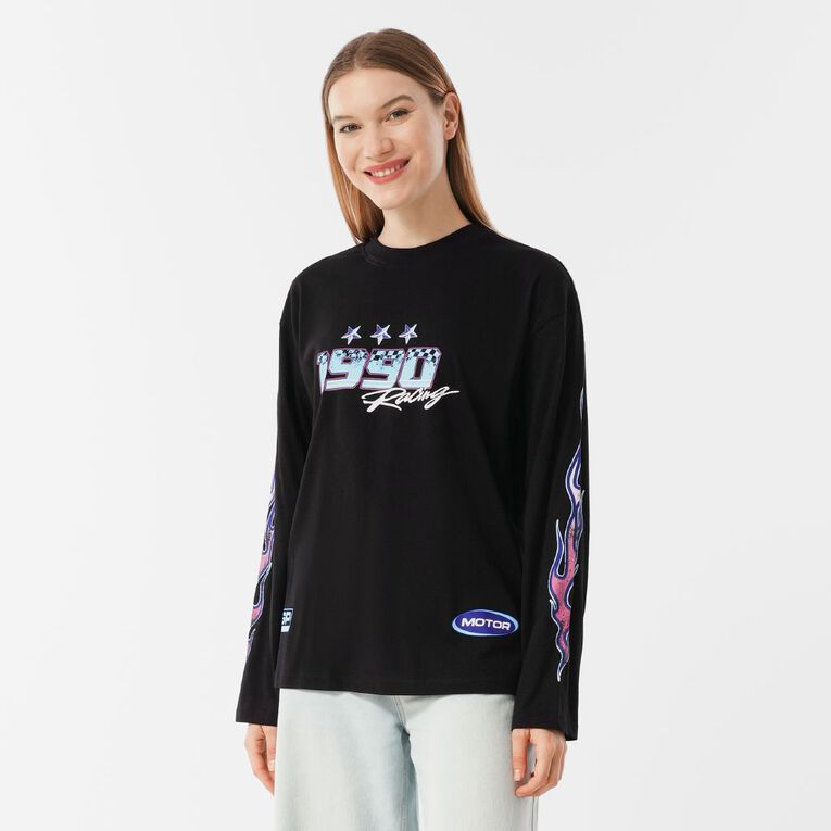 H&H Women's Long Sleeve Graphic Print Tee, Black, hi-res