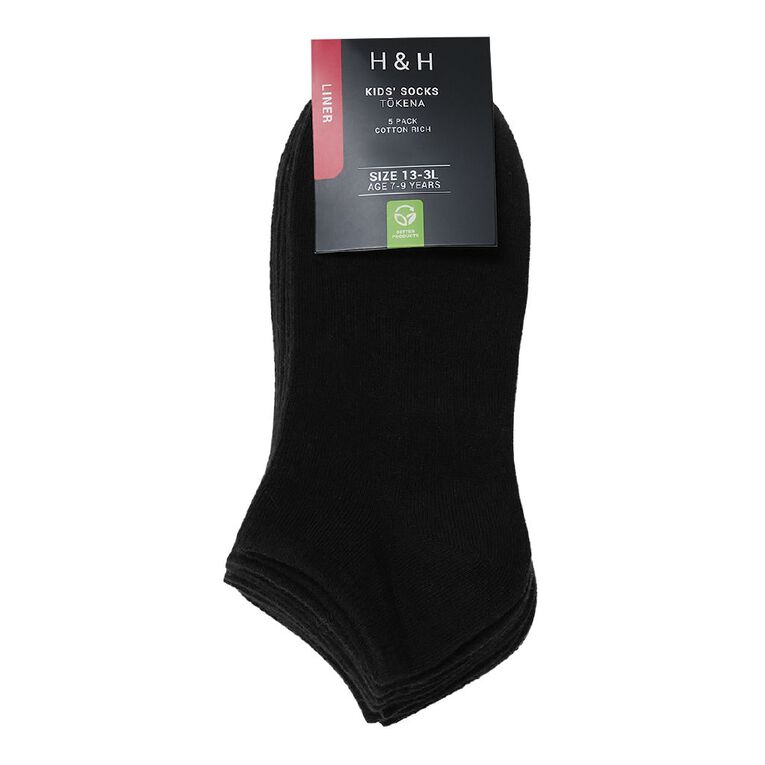 H&H Kids' Plain Liner Socks 5 Pack, Black, hi-res