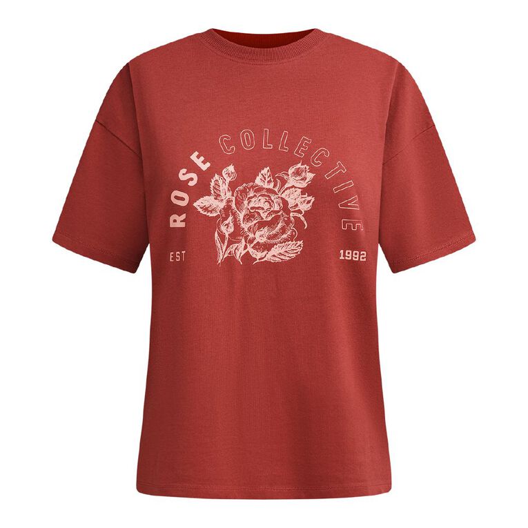 H&H Women's Short Sleeve Boyfriend Graphic Tee, Pink Dark, hi-res