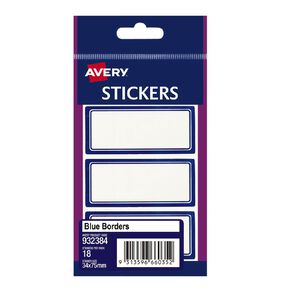 Avery White Rectangle Stickers Blue Border 75mm x34mm 18 Labels