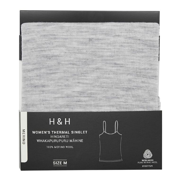 H&H Women's Merino Thermal Singlet, Grey Marle, hi-res