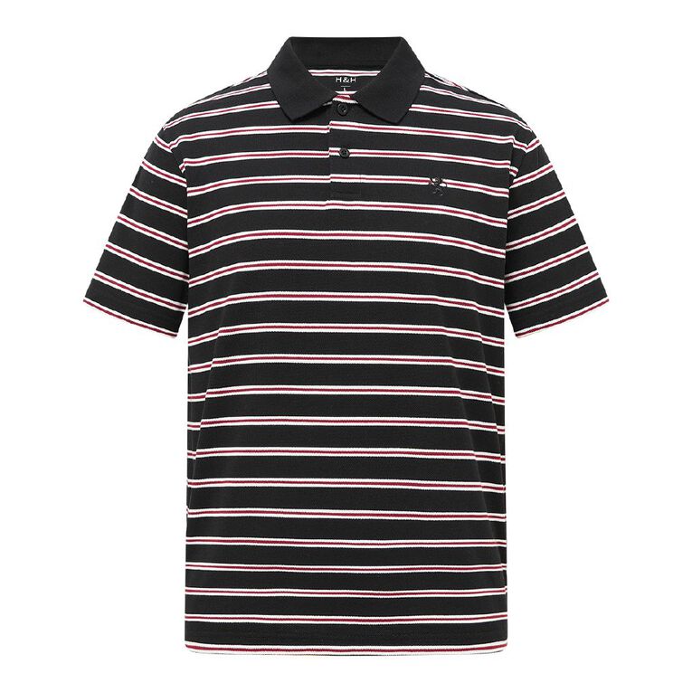 H&H Men's Stripe Polo, Black, hi-res
